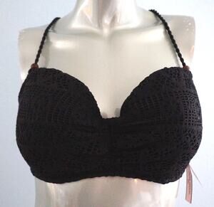 Victoria's Secret Black Lace The Getaway Halter Strappy Back Bikini Top 34B